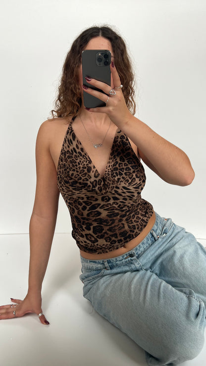 00s leopard print cowl neck top- size S
