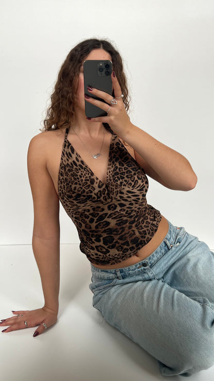 00s leopard print cowl neck top- size S