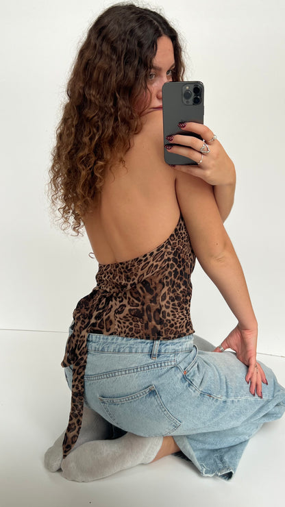 00s leopard print cowl neck top- size S