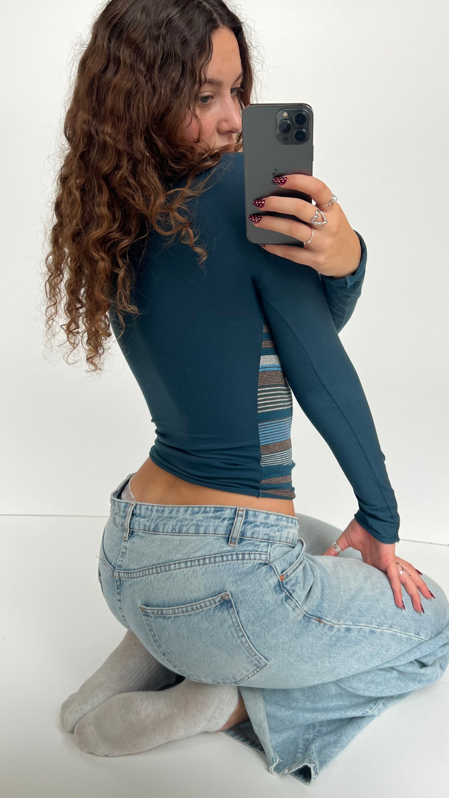 00s blue striped long sleeve top- size S