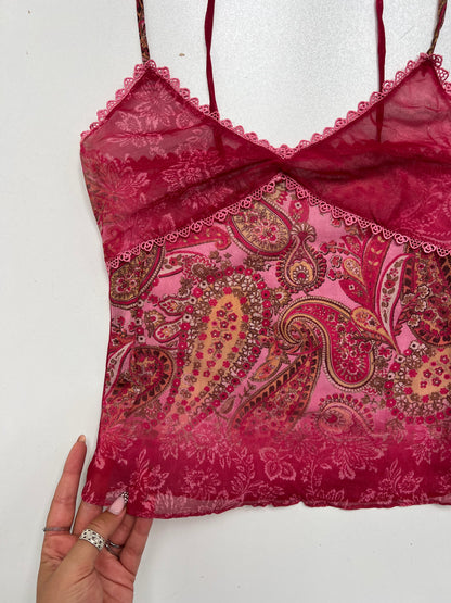 00s pink paisley mesh cami- size XS