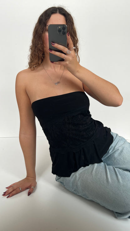 00s black strapless lace top- size M