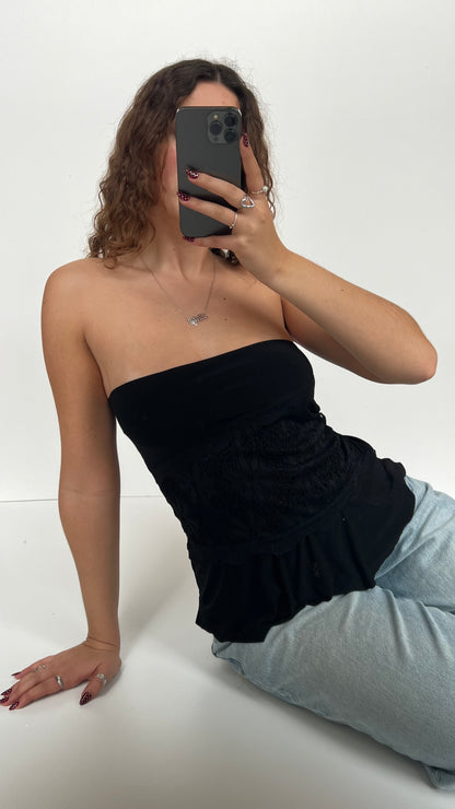 00s black strapless lace top- size M