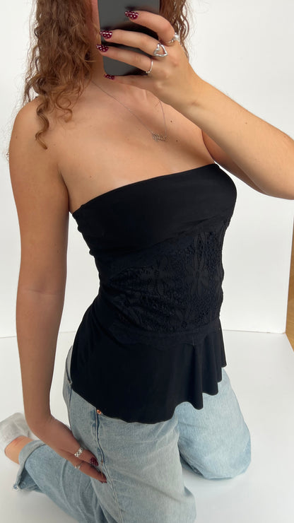 00s black strapless lace top- size M