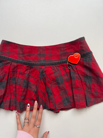 00s red plaid mini skirt- size XS