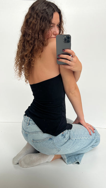 00s black strapless lace top- size M