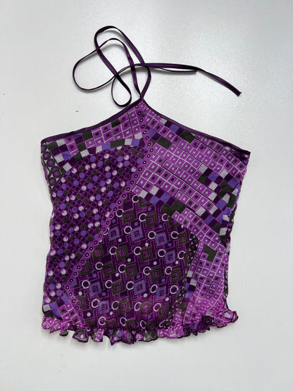 00s purple patterned mesh halter cami- size XS
