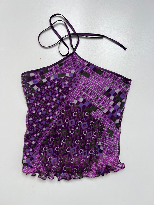 00s purple patterned mesh halter cami- size XS