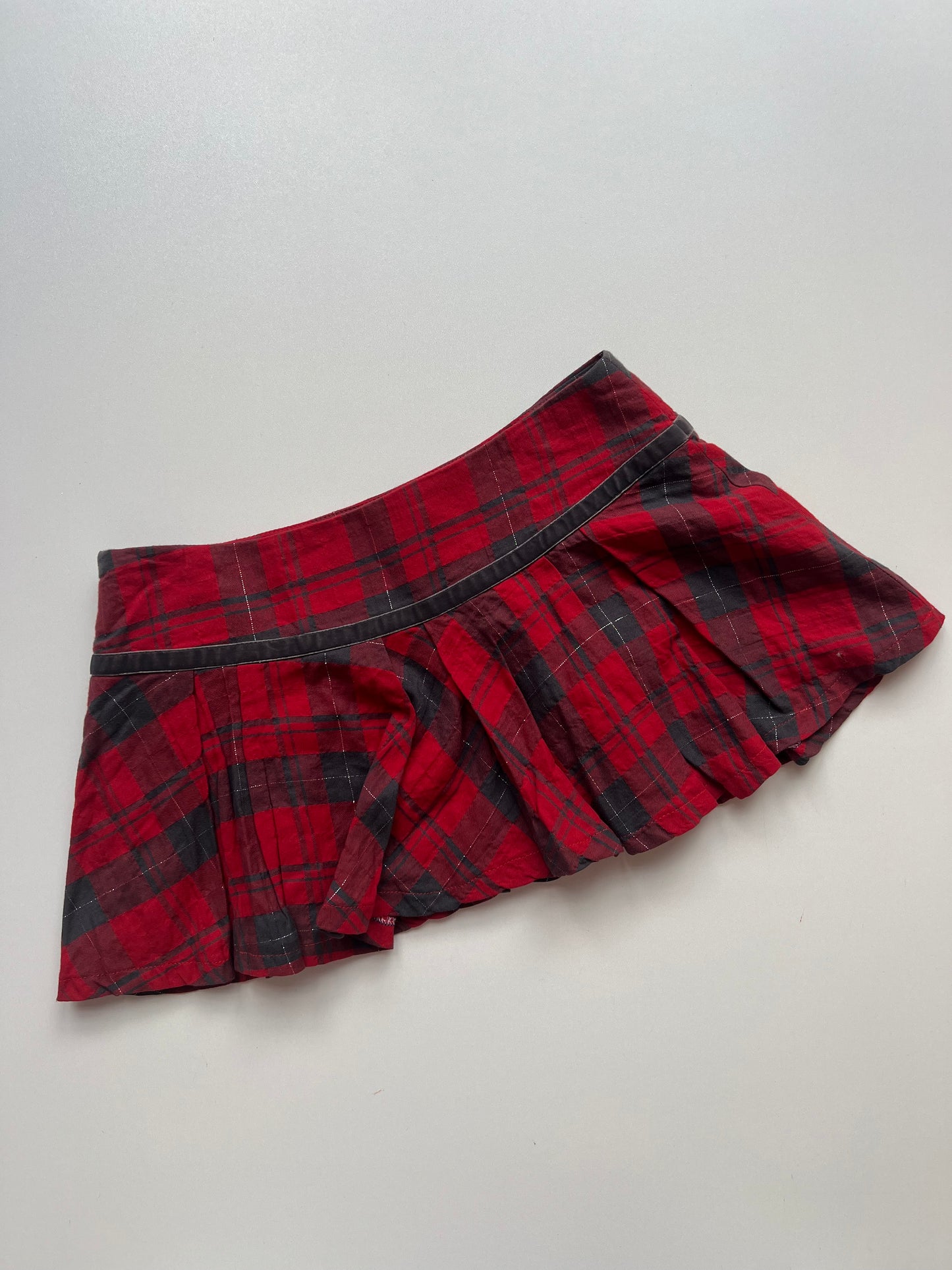 00s red plaid mini skirt- size XS