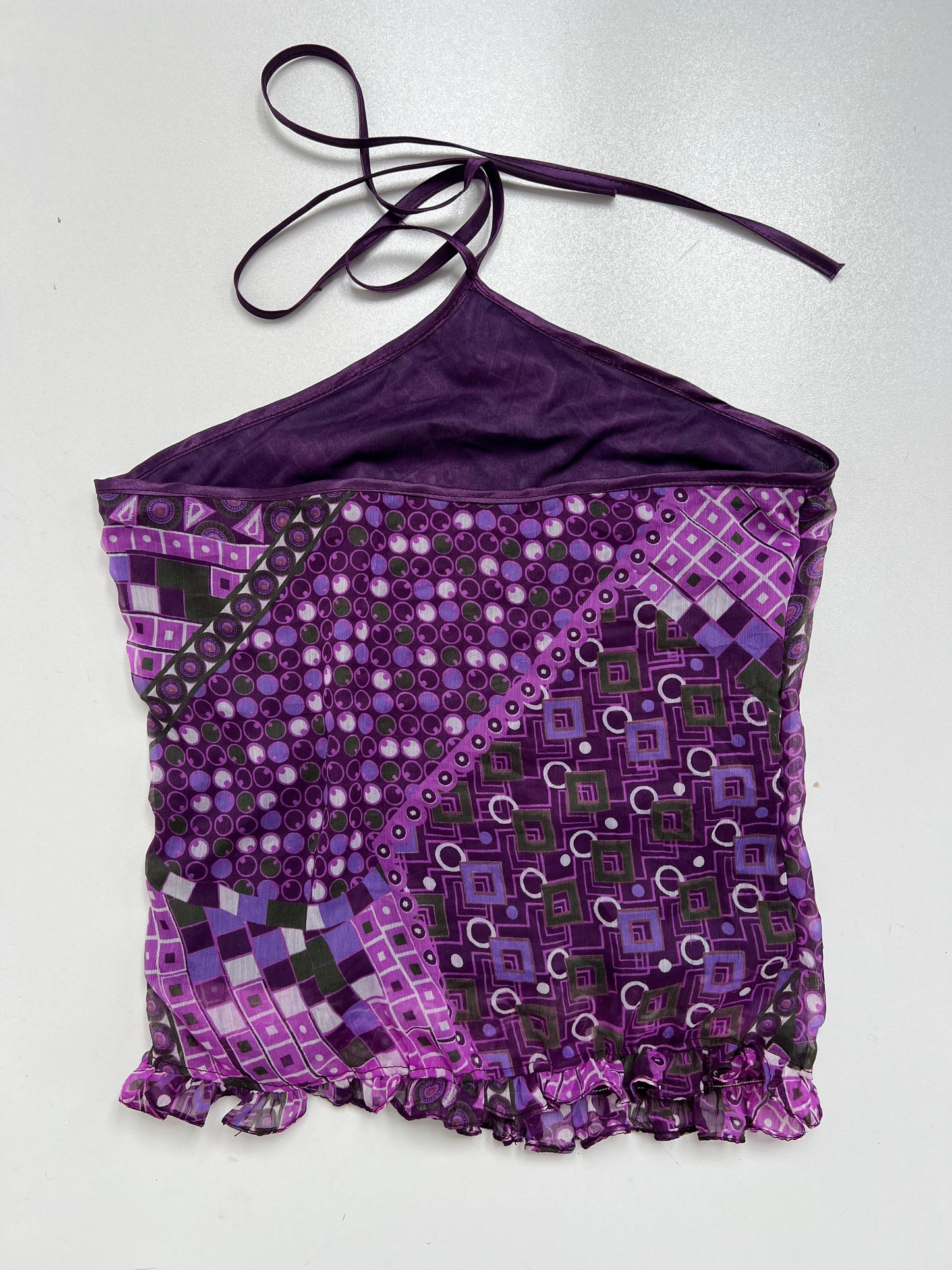 00s purple patterned mesh halter cami- size XS