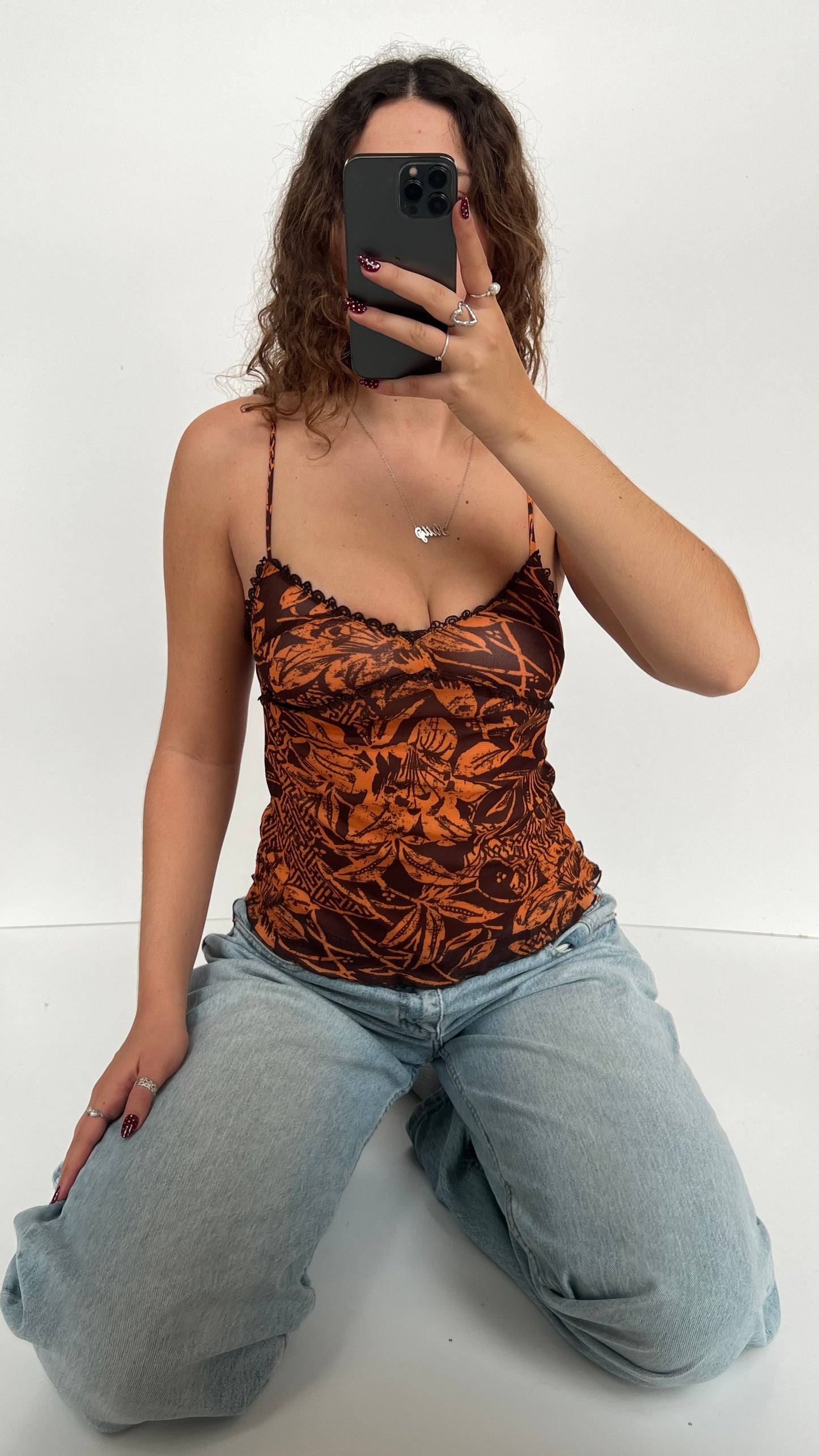 00s brown orange mesh cami- size S