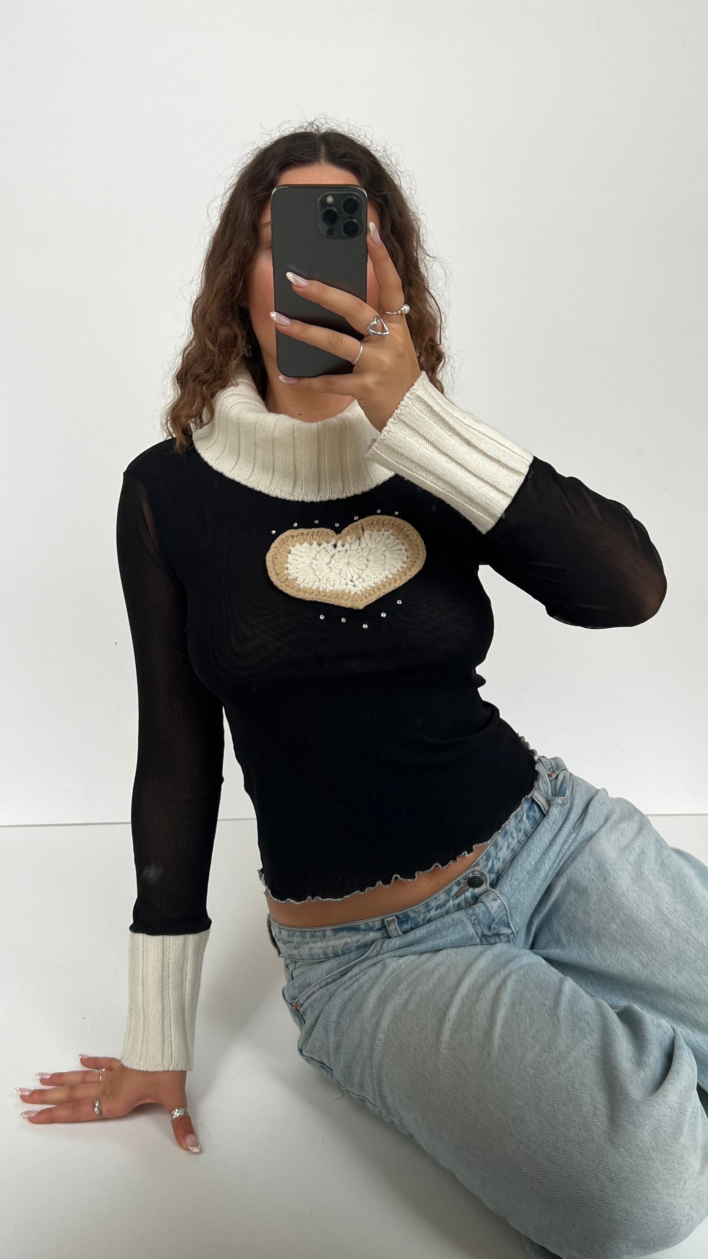 00s black heart long sleeve top- size S