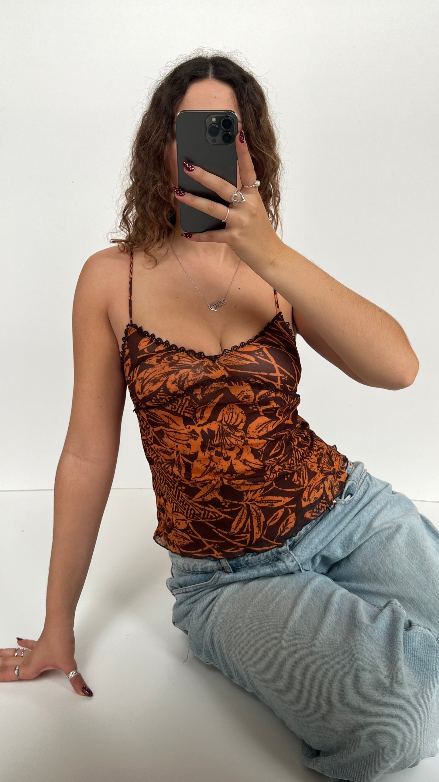 00s brown orange mesh cami- size S