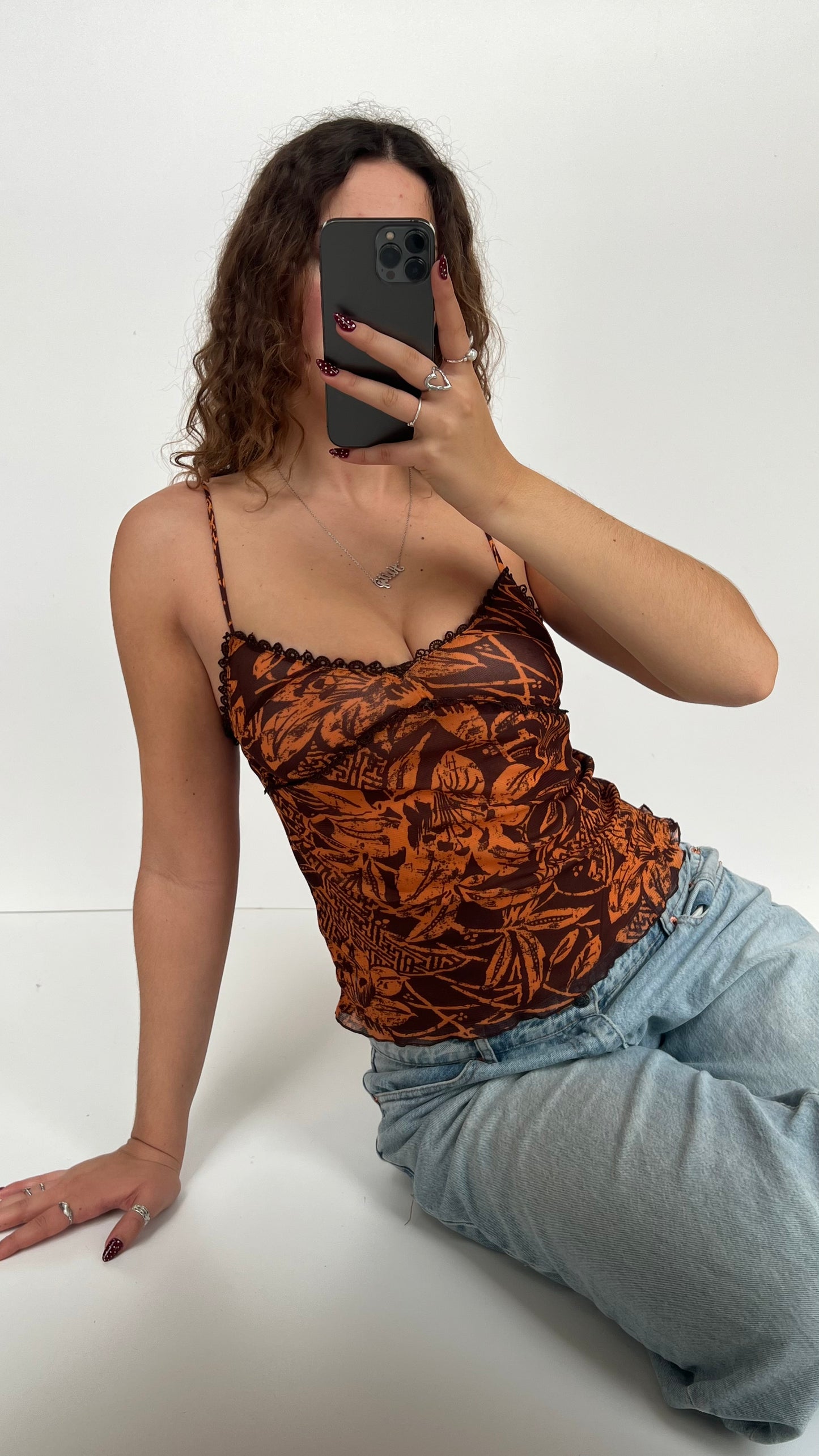 00s brown orange mesh cami- size S