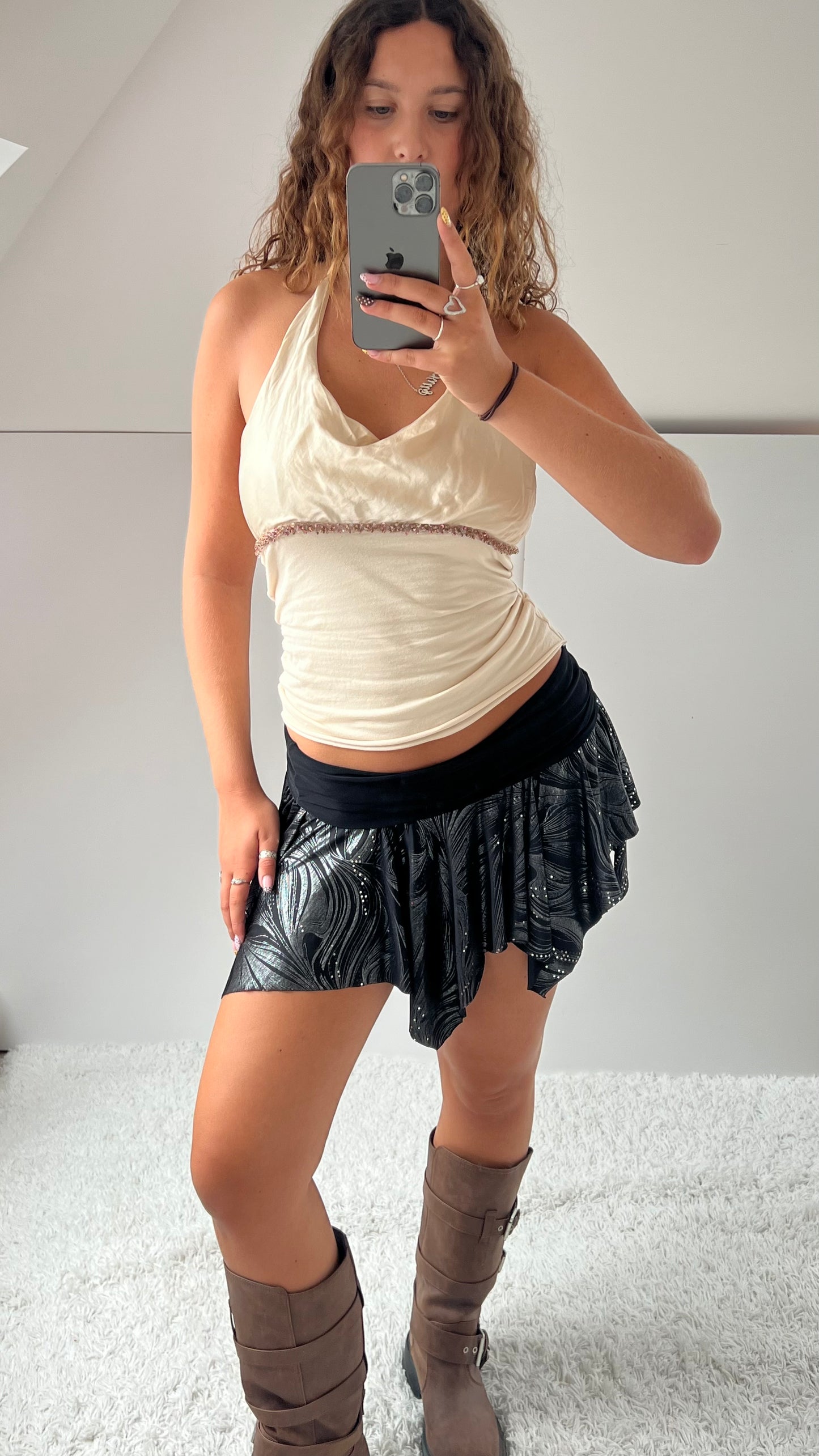 00s black sparkly mini skirt- size S