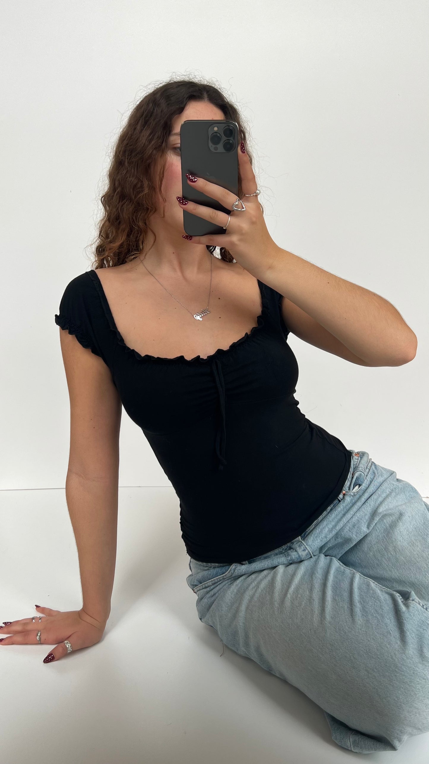 00s black milkmaid top- size S