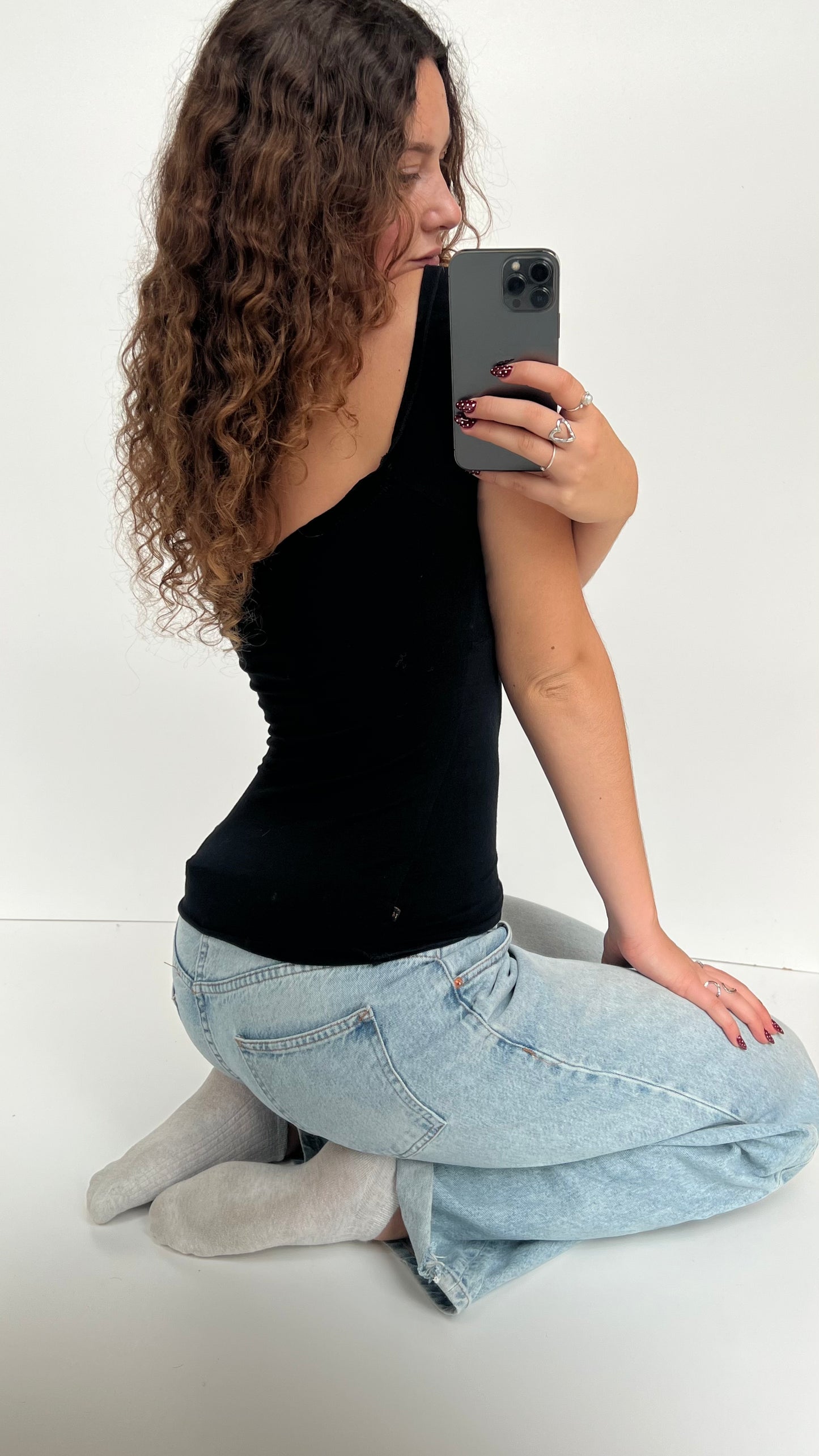 00s black milkmaid top- size S