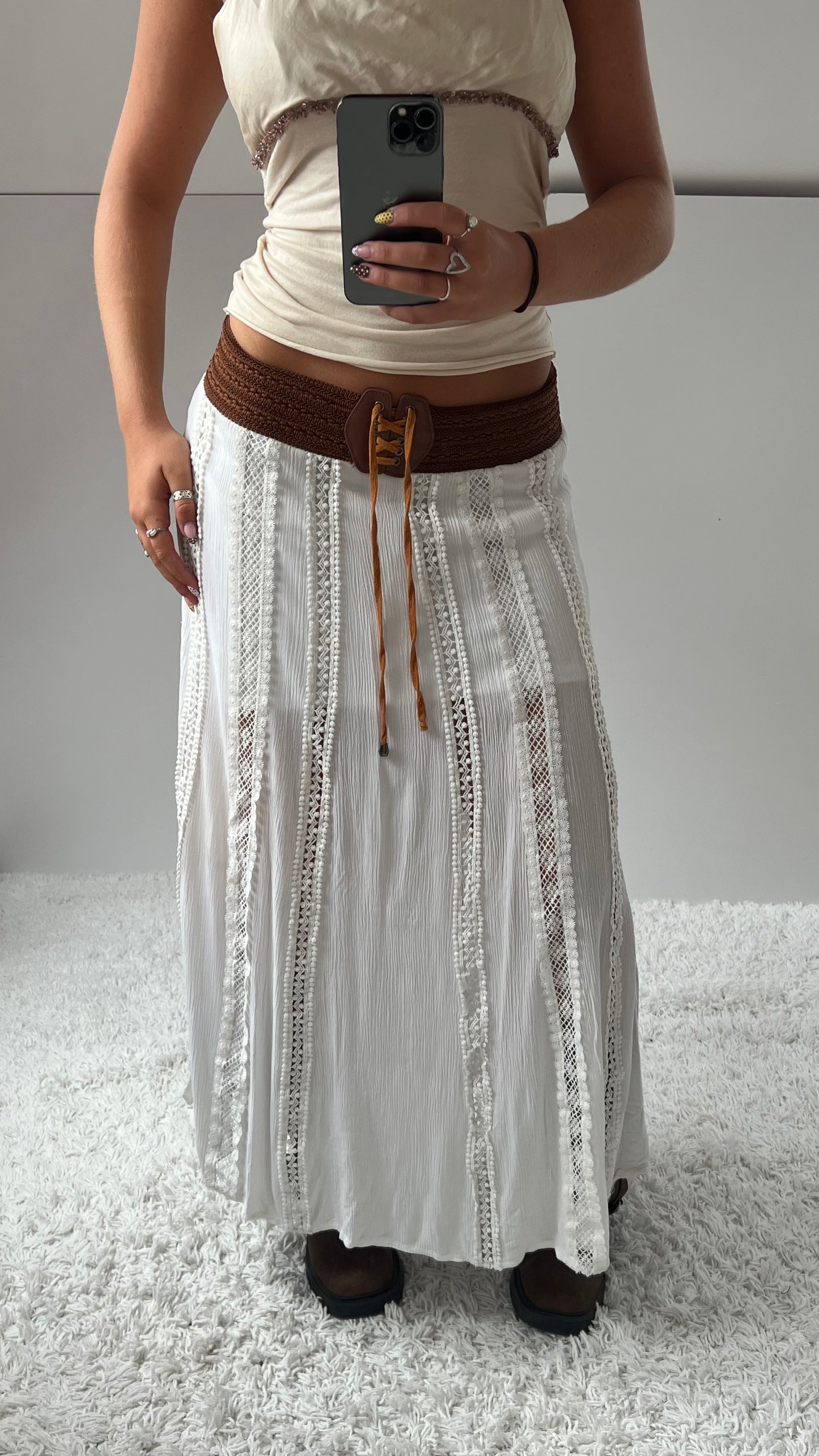 00s white belt maxi skirt- size S