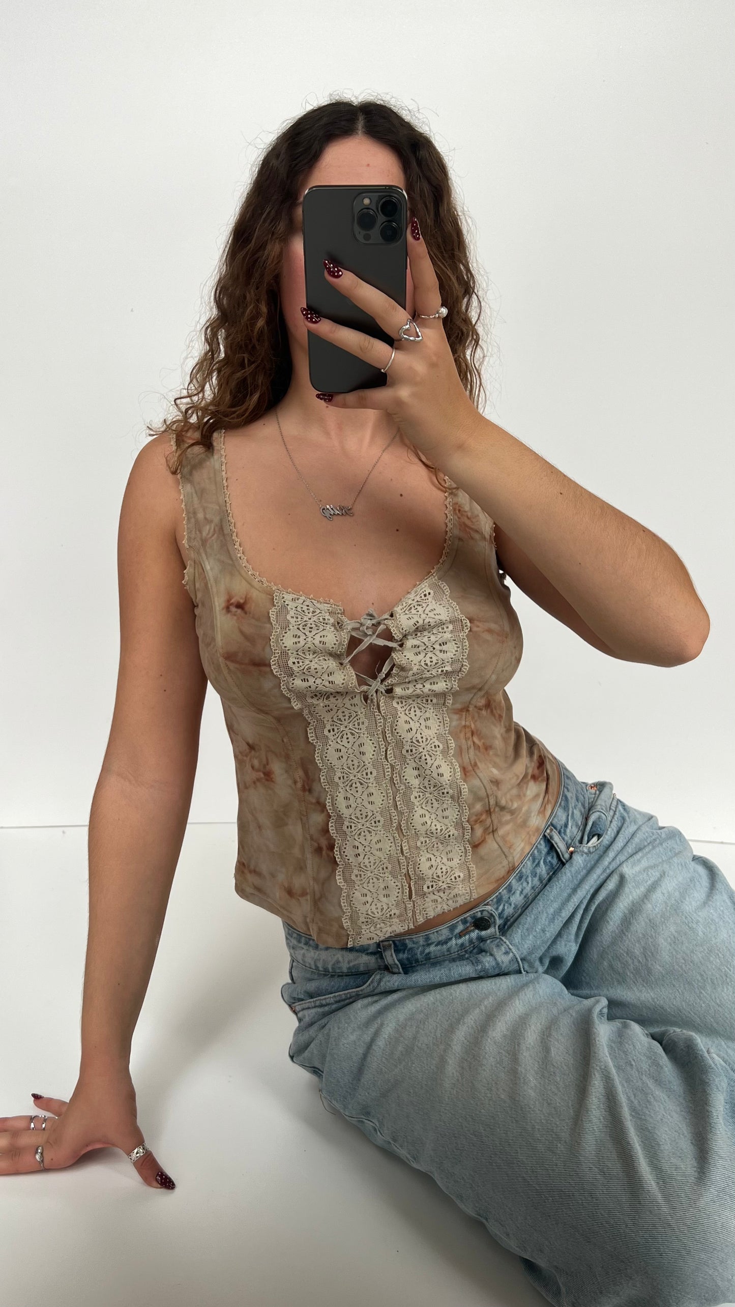 00s beige lace tank top- size S
