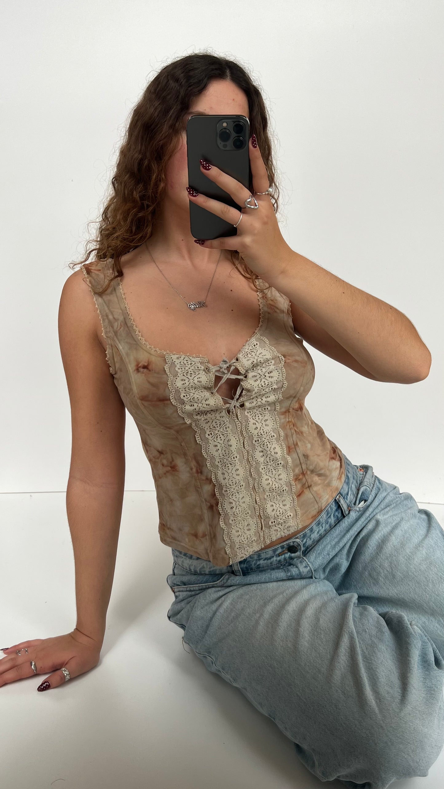 00s beige lace tank top- size S