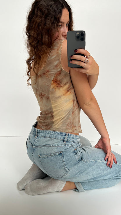 00s beige lace tank top- size S