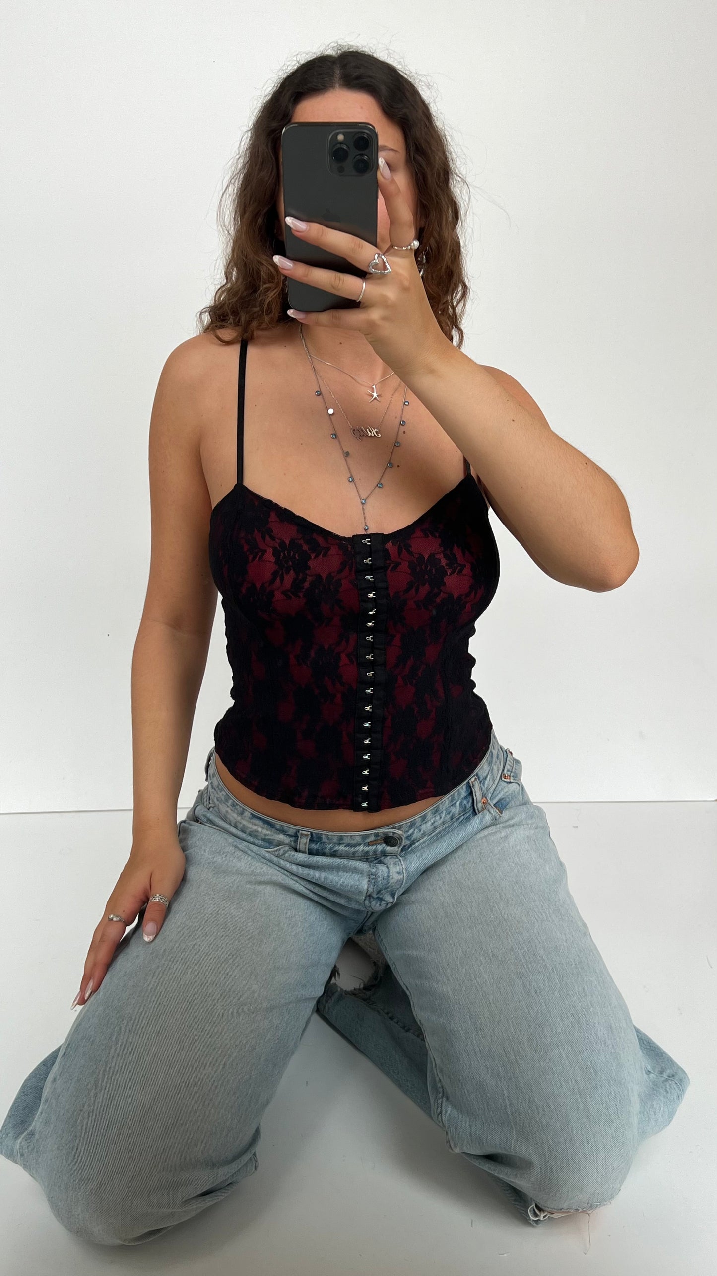 00s black red lace cami- size M