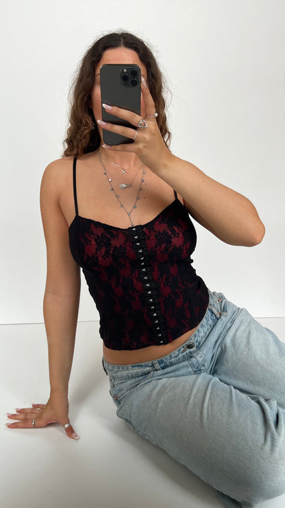 00s black red lace cami- size M