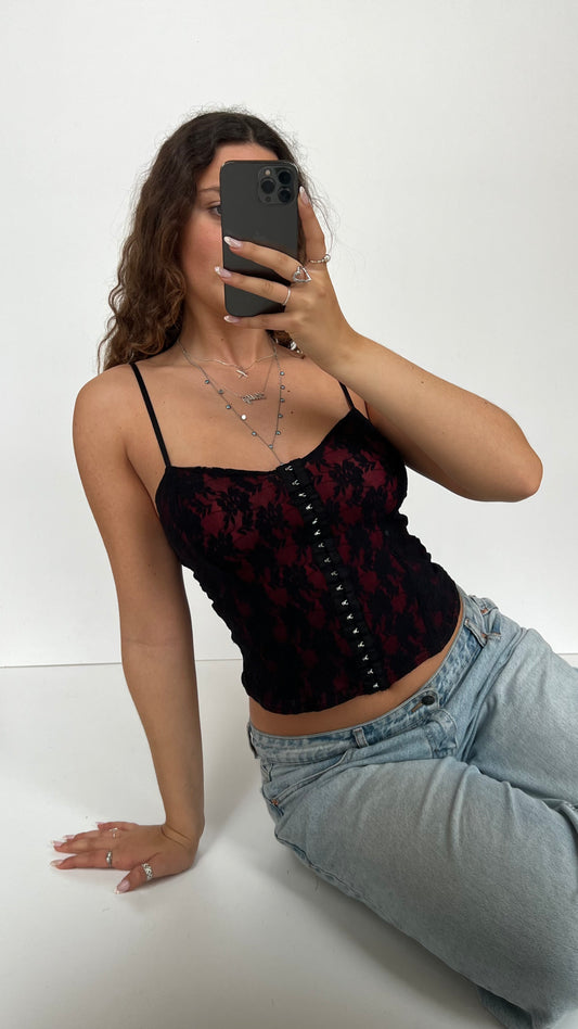 00s black red lace cami- size M