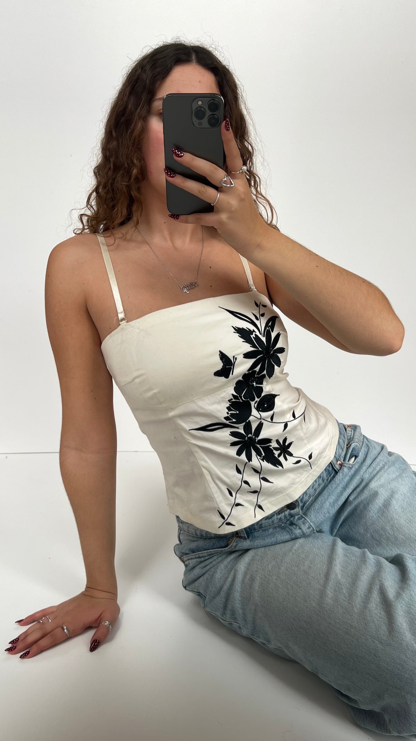 00s white black sequin cami- size S/M