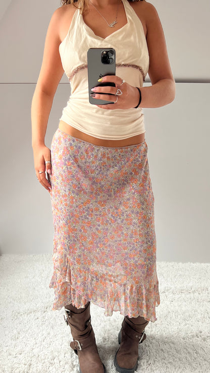 00s mesh floral midi skirt- size M
