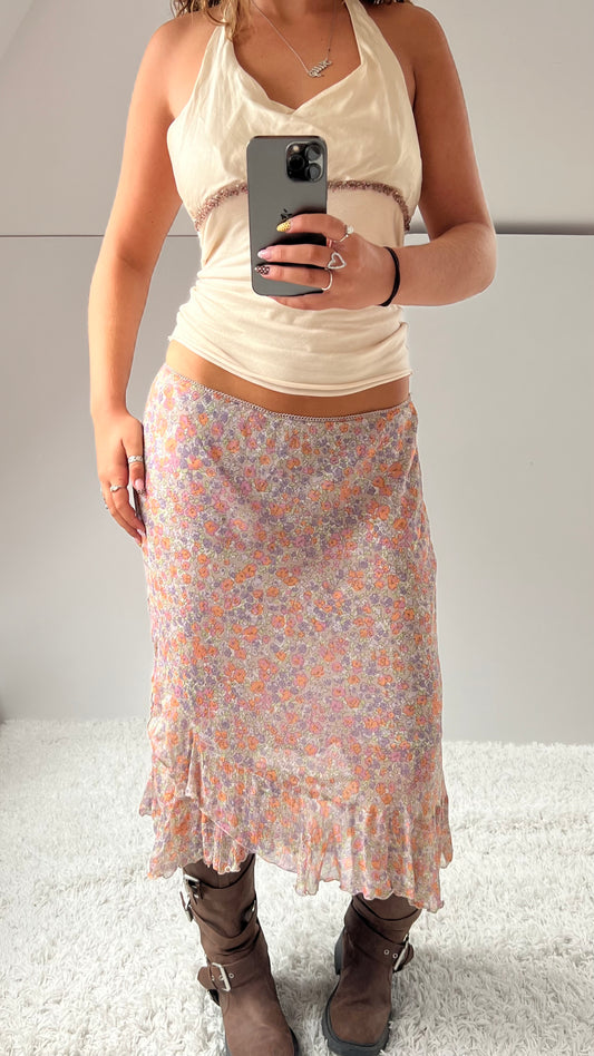 00s mesh floral midi skirt- size M