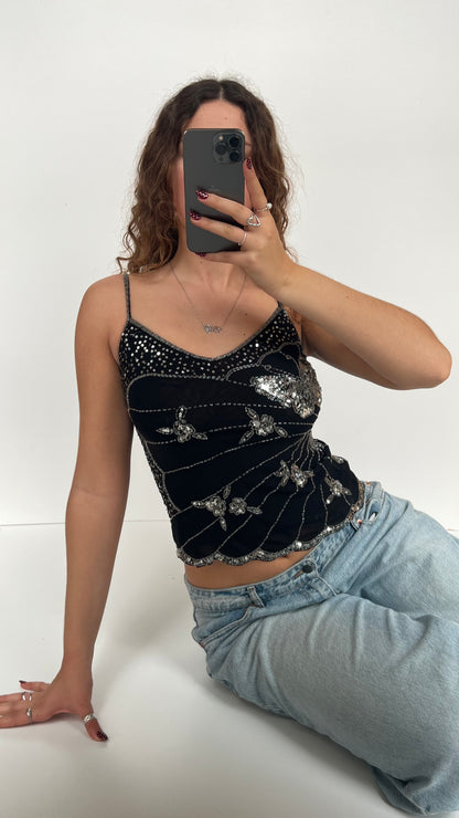 00s black sequin butterfly cami- size S