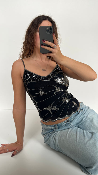 00s black sequin butterfly cami- size S