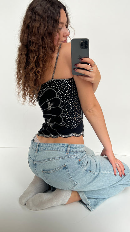 00s black sequin butterfly cami- size S