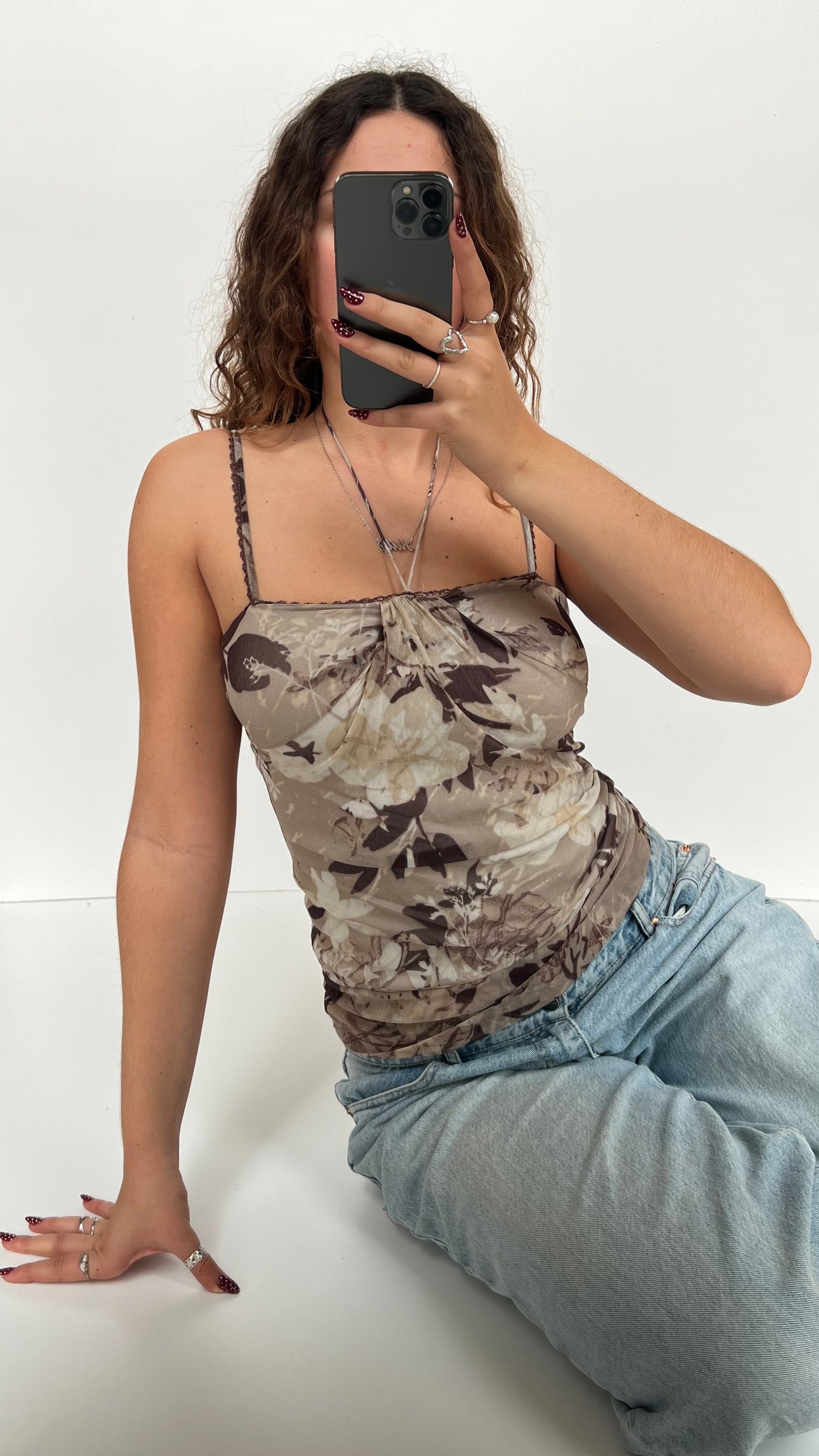 00s brown floral mesh cami- size XS