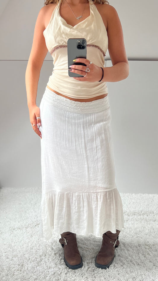 00s white boho maxi skirt- size M