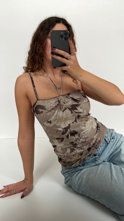 00s brown floral mesh cami- size XS