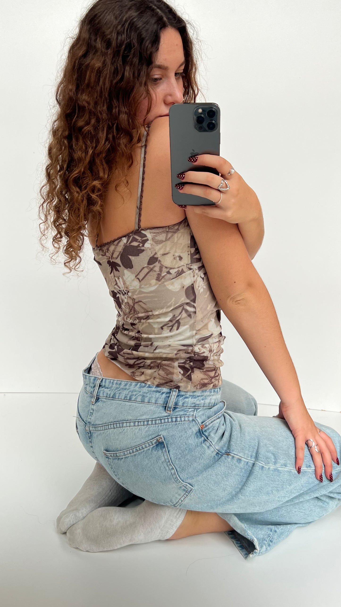 00s brown floral mesh cami- size XS