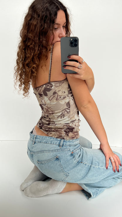 00s brown floral mesh cami- size XS