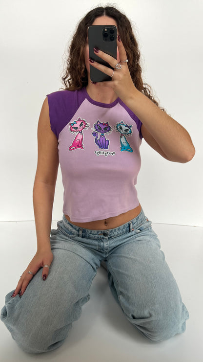 00s purple kitten baby tee- size S
