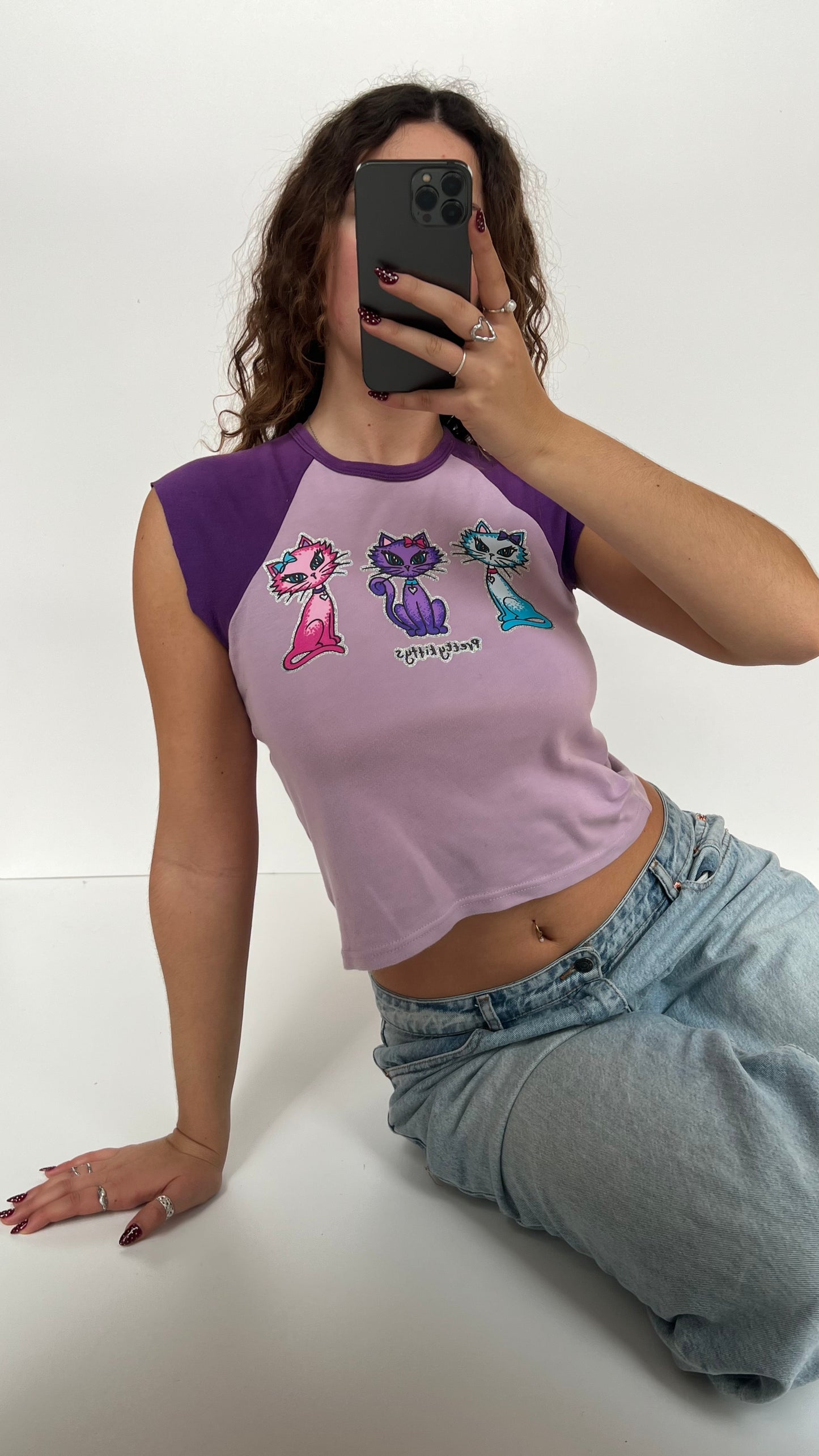 00s purple kitten baby tee- size S