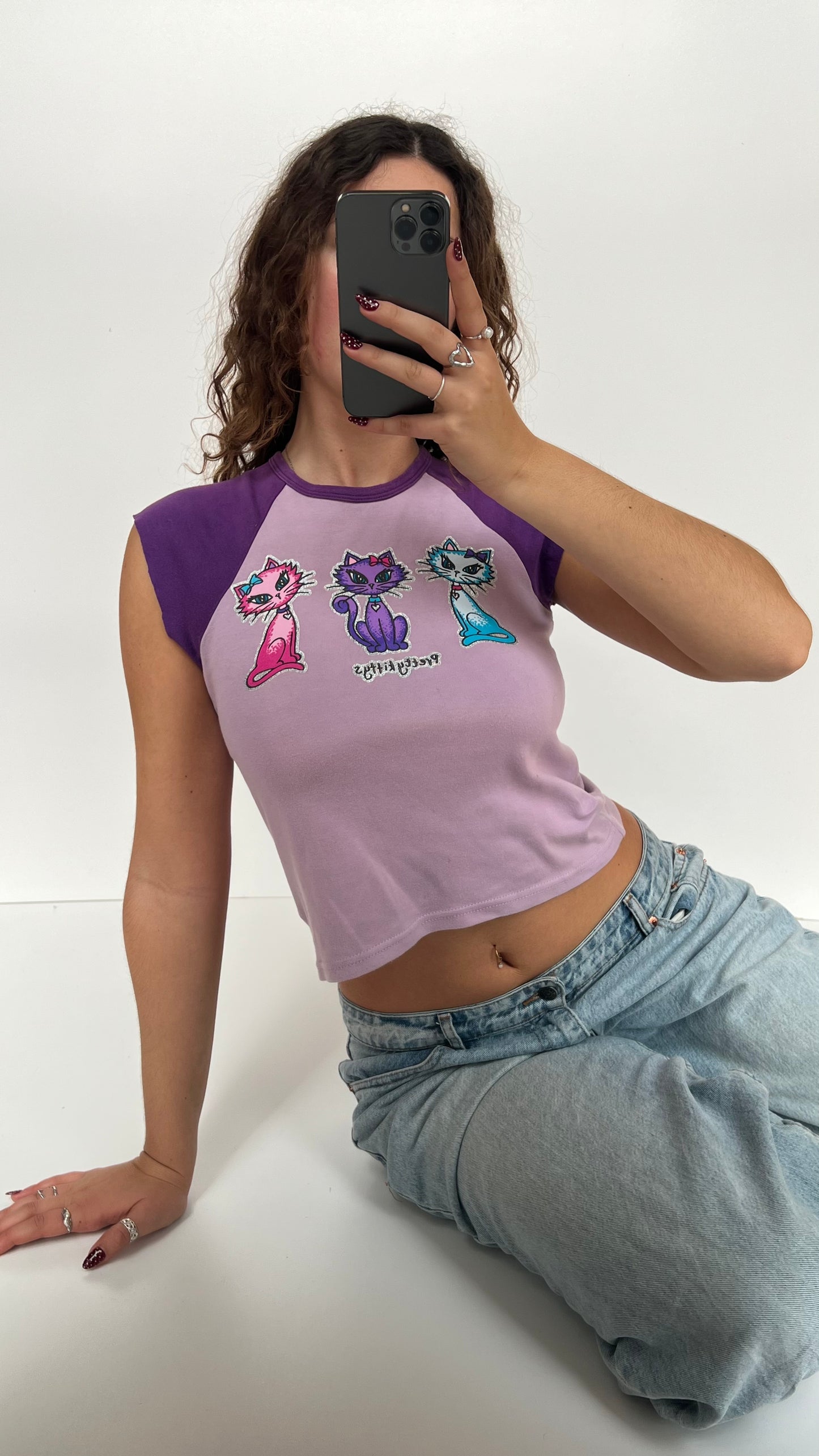 00s purple kitten baby tee- size S