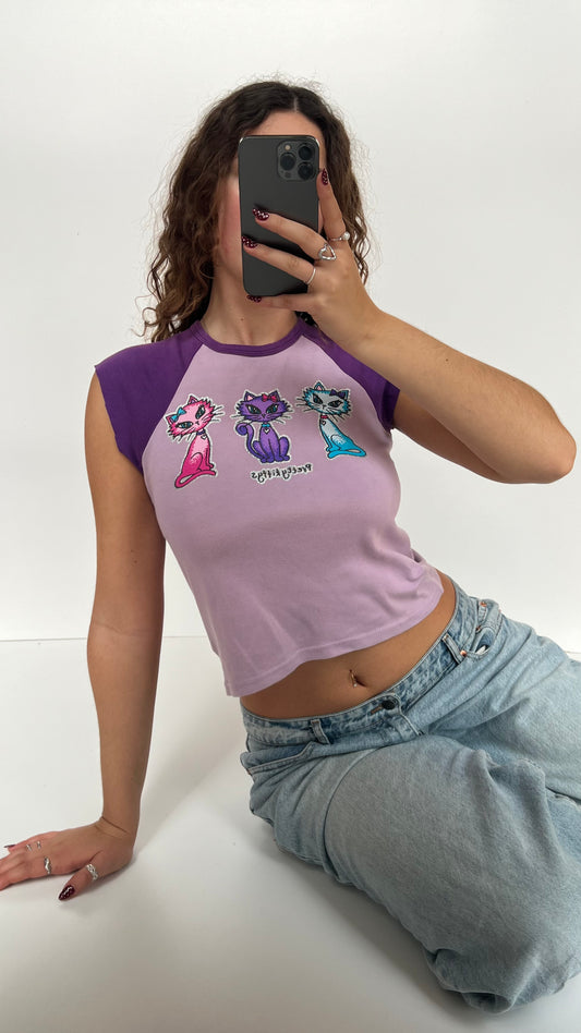 00s purple kitten baby tee- size S