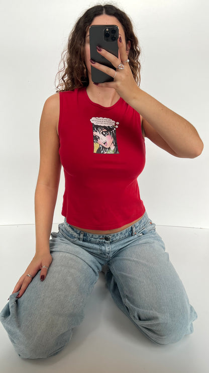 00s red graphic tank top- size M