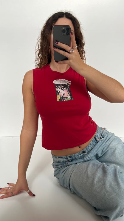 00s red graphic tank top- size M