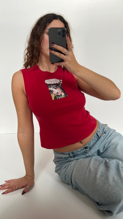 00s red graphic tank top- size M