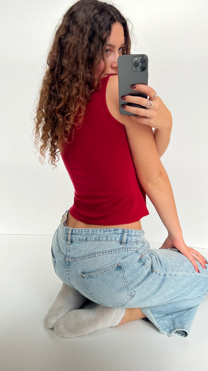 00s red graphic tank top- size M