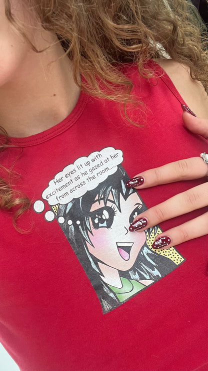 00s red graphic tank top- size M