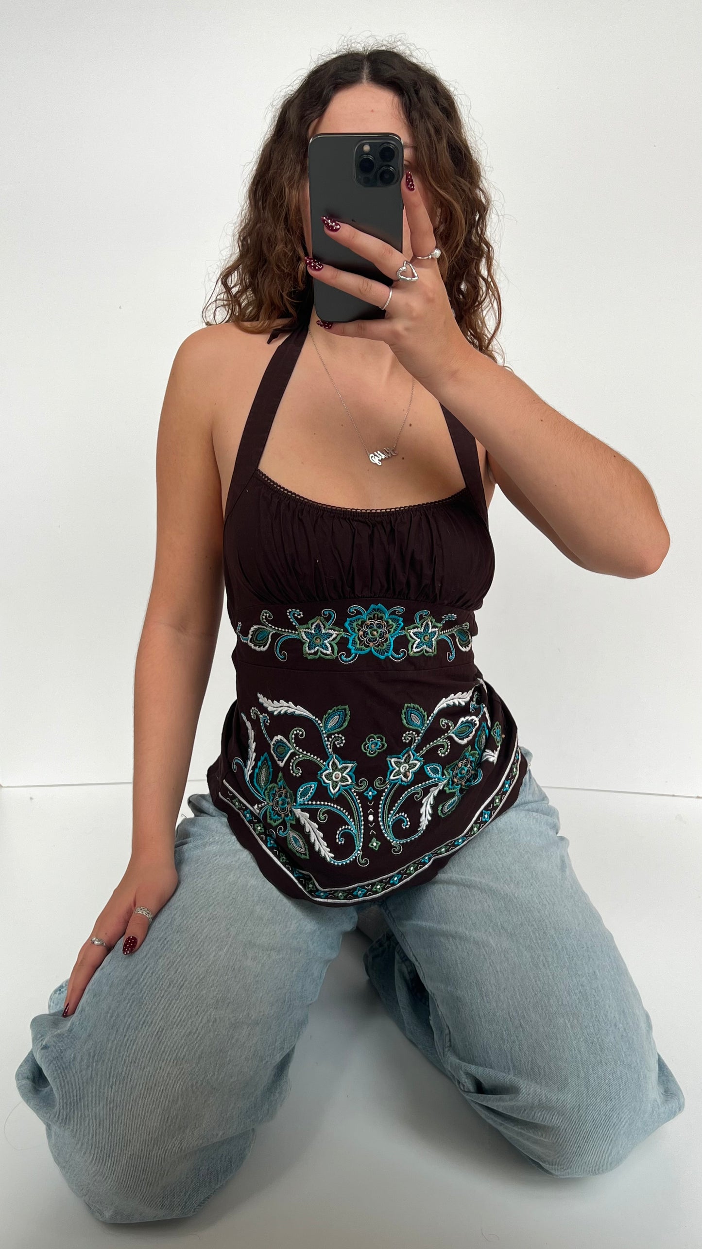 00s brown embroidered cami- size M