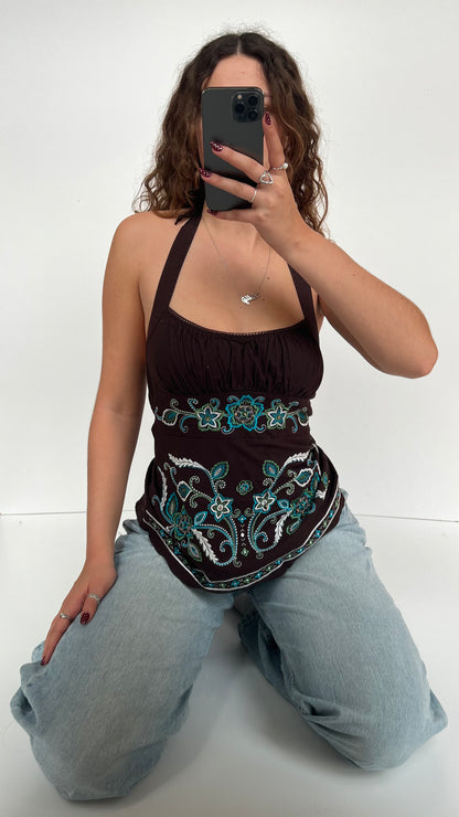 00s brown embroidered cami- size M
